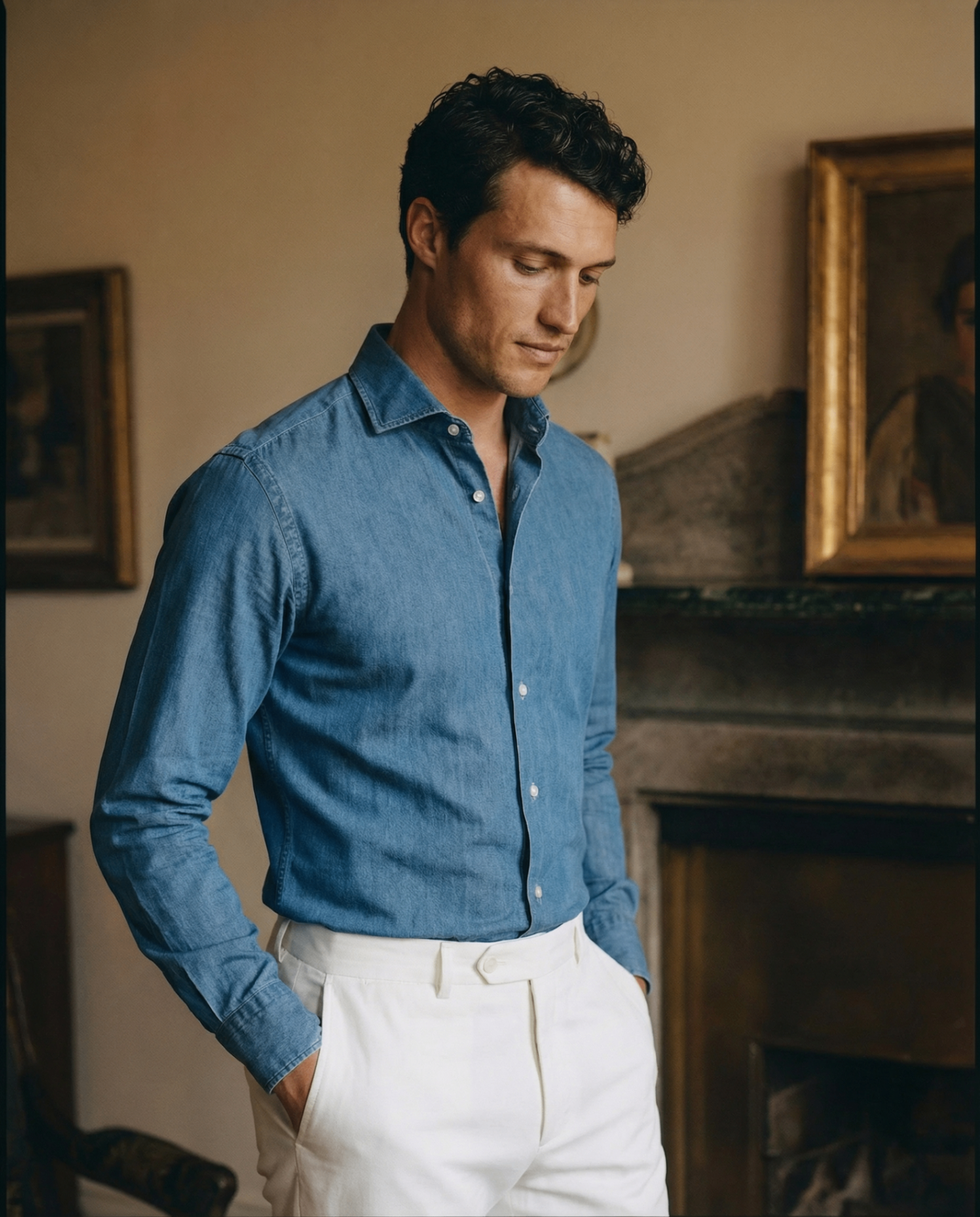 Chemise denim en coton bleu